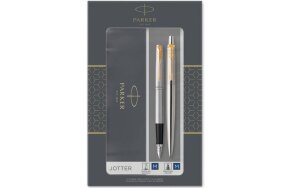 SET PARKER JOTTER DUO STAINLESS.STEEL GOLD FOUNTAIN PEN AND BALL PEN